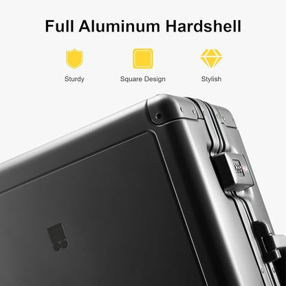 LEVEL8 Gibraltar Aluminum Zipperless Luggage 20 Inch, Hardside Carry on Suitcases with Wheels Tsa Lock, 8 Spinner Wheels, Dark Grey