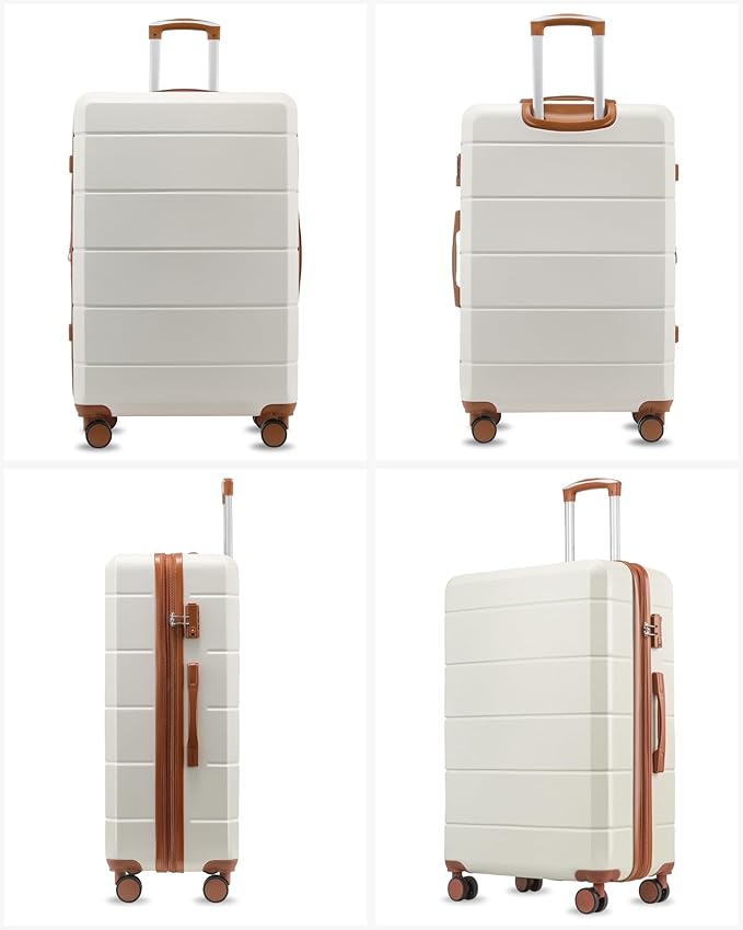 Luggage Sets 5 Piece, H1F Hardside Suitcase With Wheels - Spinner Wheels, TSA Lock, Includes Tote Bag（FX-Lite,Beige,5 Piece Sets）