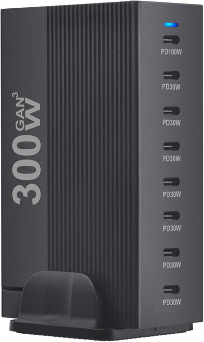 300W 8-Port GaN PD3.1 Desktop Charging Station | Intelligent Power Allocation, Ideal for Office and Home, Safely Charges Laptops, Phones, Tablets, and Watches