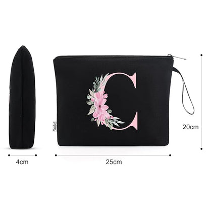 Vavabox A-Z Personalized Makeup Bag, Birthday Gifts for Women Mom, Gifts for Best Friend, Bride Bridesmaid Cosmetic bag (C, Black)
