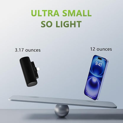 Miady 2-Pack 5000mAh Mini Portable Charger with Built-in Type C Connector, 5V 2.4A USB-C Output Fast Charging Small Power Bank Compatible with iPhone 17/16 Galaxy S24/S22 iPad (2 Black)