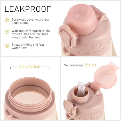 TakeToday Collapsible Water Bottles 20oz, Leak Proof, BPA-Free, Foldable Silicone Travel Water Bottle with Straw Strap for Cycling, Hiking, Outdoors
