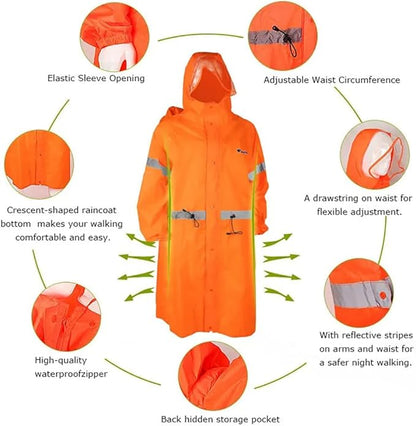 BlueField Unisex Reflective Outdoor Backpack Raincoat Rain Cover One-piece Rain Poncho Cape Jacket for Hiking Camping Cycling
