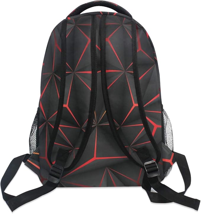 ALAZA 3D Geometric Black Polygon Red Futuristic Large Backpack Personalized Laptop iPad Tablet Travel School Bag with Multiple Pockets