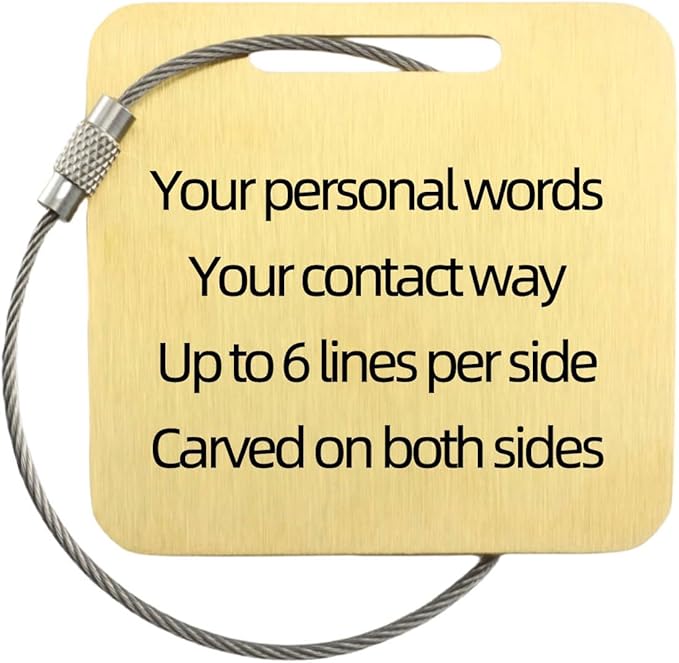 Sturdy Personalized Luggage Tags for Suitcases,Cruise Essentials Travel Tags for Luggage,Travel Bag Labels,Travel Essentials Heavy-Duty Stainless Steel Gold Square Suitcases Tags no icon