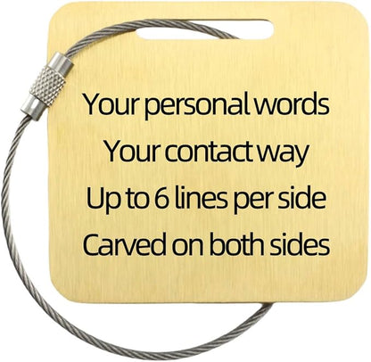 Sturdy Personalized Luggage Tags for Suitcases,Cruise Essentials Travel Tags for Luggage,Travel Bag Labels,Travel Essentials Heavy-Duty Stainless Steel Gold Square Suitcases Tags no icon