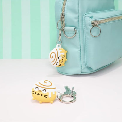 iFace x Pusheen Café Series Silicone Protective Cover [ Compatible with Apple AirTag][Cute Character Case] [Carabiner Keychain Clip Included] - Cinnamon Roll