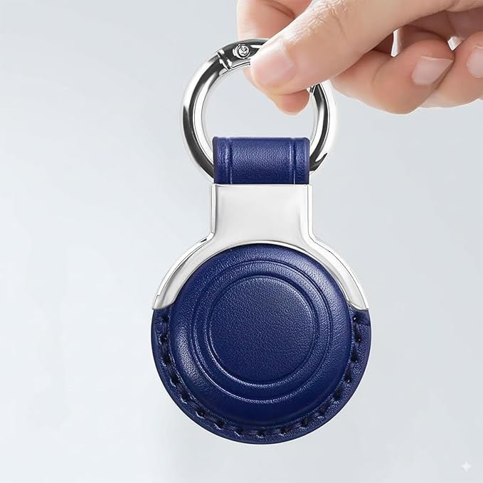 Genuine Leather for AirTag Holder Keychain for AirTag - Premium Handmade Protective Case Cover Accessories with Key Ring, Secure Hidden Design, All-in-One Package, Dark Blue