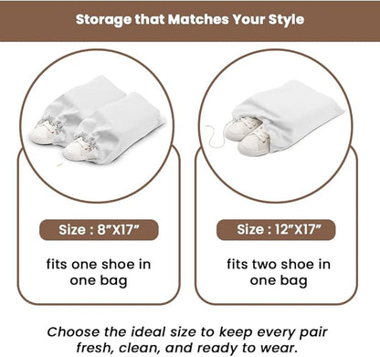 LFH Cotton Rich Shoe Storage Bags with Drawstring, Dustproof Breathable Reusable Organizer, Perfect For Travel, Dorm, Hotel, College, Gym, Easy to Carry, Machine Washable 12"x17" (Pack of 4) - White