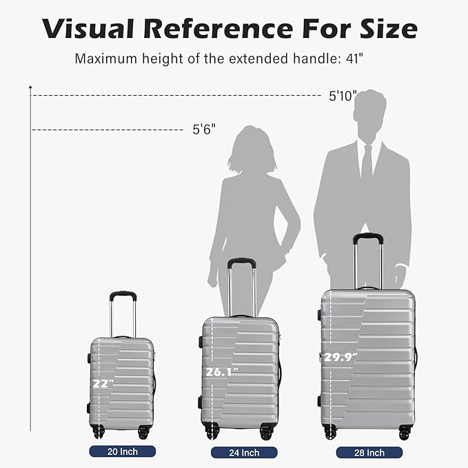 Coolife Carry On Luggage Airline Approved with Wheels Hard Shell Suitcase Spinner TSA Lock Telescopic Handle 20-inch,Silver
