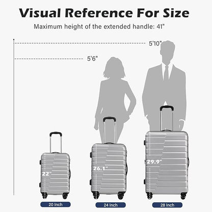 Coolife Carry On Luggage Airline Approved with Wheels Hard Shell Suitcase Spinner TSA Lock Telescopic Handle 20-inch,Silver