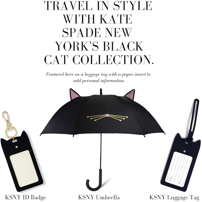 Kate Spade New York Silicone Luggage Tag with Durable Strap, Black Cat