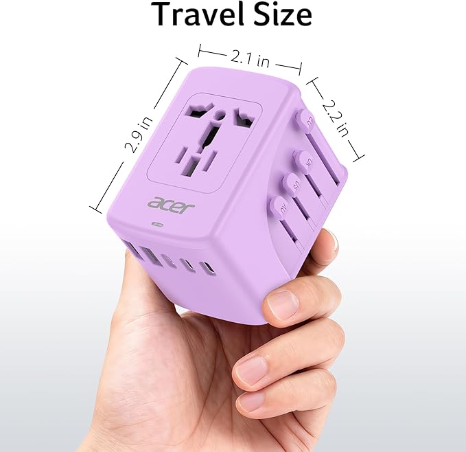 Acer Universal Travel Plug Adapter - International Power Adapter with 5 USB Ports (3 USB C) 5.8A, Worldwide Outlet Charger for USA to European UK France Germany Spain, Type C/E/F/G/I/L/A, Purple