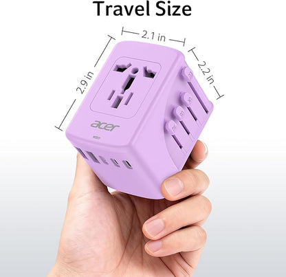 Acer Universal Travel Plug Adapter - International Power Adapter with 5 USB Ports (3 USB C) 5.8A, Worldwide Outlet Charger for USA to European UK France Germany Spain, Type C/E/F/G/I/L/A, Purple