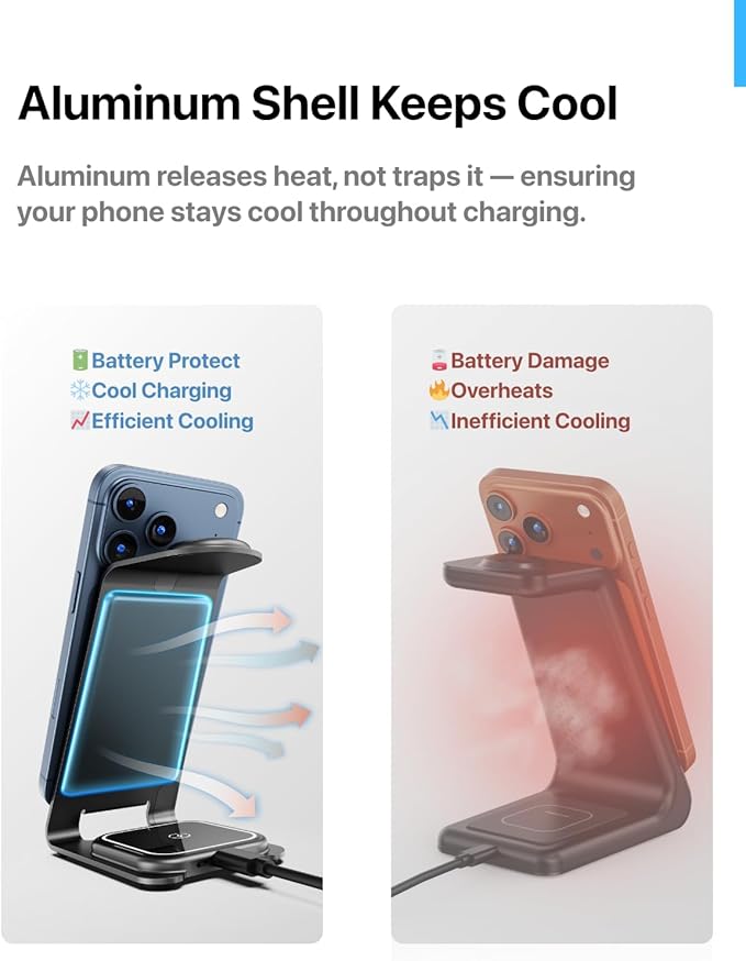 Intoval Aluminum 3 in 1 Wireless Charging Station for iPhone 17 16 15 14 13 12 11 Pro Max XR, Wireless Charger for Apple Watch 11 10 9 8 7 Ultra SE 3 2, Phone Charger for AirPods 4 Pro 2 3 (Pink)