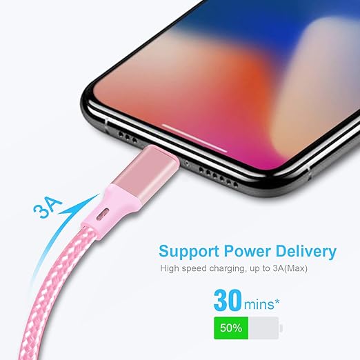 cugunu USB C to Lightning Cable 5 Pack 3/3/6/6/10FT iPhone Charger Apple MFi Certified Power Delivery Fast Charging Cord Compatible with iPhone 14/13/12/11/XS/XR/X/8 - Pink