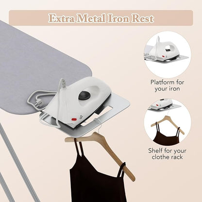 COSTWAY Ironing Board Full Size, Foldable Iron Table w/Rest, Height Adjustable, Removable Cover, Heavy-Duty Metal, Compact and Space Saver Iron Board for Living Room, Laundry (Light Gray)