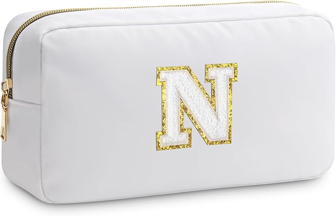 Initial N Makeup Bags Initial Letter A-Z Cosmetic Bag for Women Friends Daughter Sister Mom Inspirational Gifts Travel Toiletry Bag Christmas Birthday Gifts for Her Bridesmaid Bff Makeup Pouch N