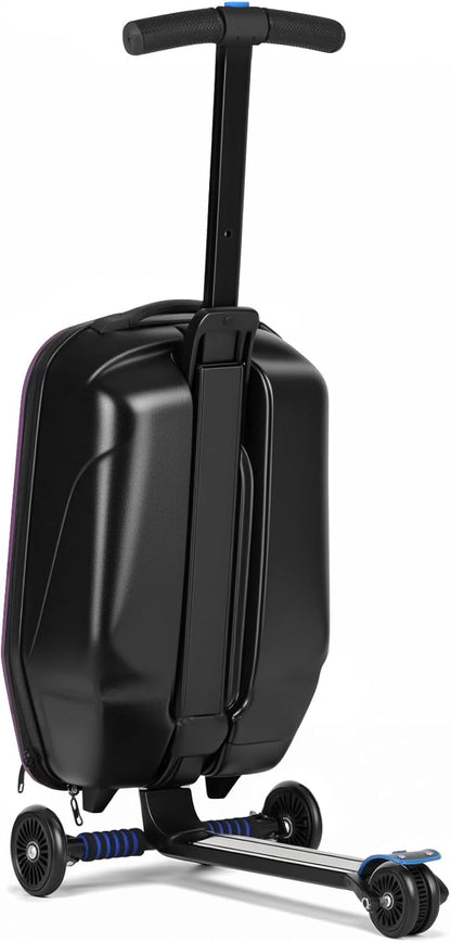 smilesun Scooter Luggage For Kids & Adults， Hardside Ride On Suitcase For Kids Ages 4-15 Multifunctional Lightweight Foldable Carry On Luggage With Wheels Ride On For Children Teenagers（Purple）