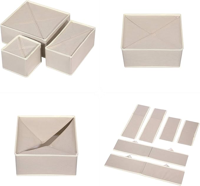 6 Pack Foldable Drawer Organizer Dividers Cloth Storage Box Closet Dresser Organizer Cube Fabric Containers Basket Bins for Underwear Bras Socks Panties Lingeries Nursery Baby Clothes Beige