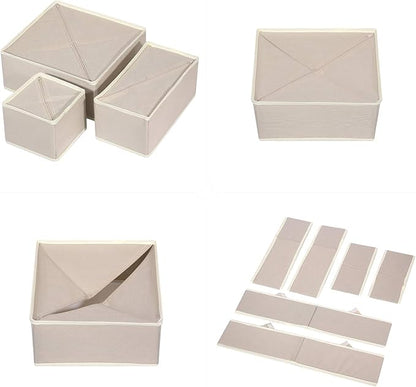 6 Pack Foldable Drawer Organizer Dividers Cloth Storage Box Closet Dresser Organizer Cube Fabric Containers Basket Bins for Underwear Bras Socks Panties Lingeries Nursery Baby Clothes Beige