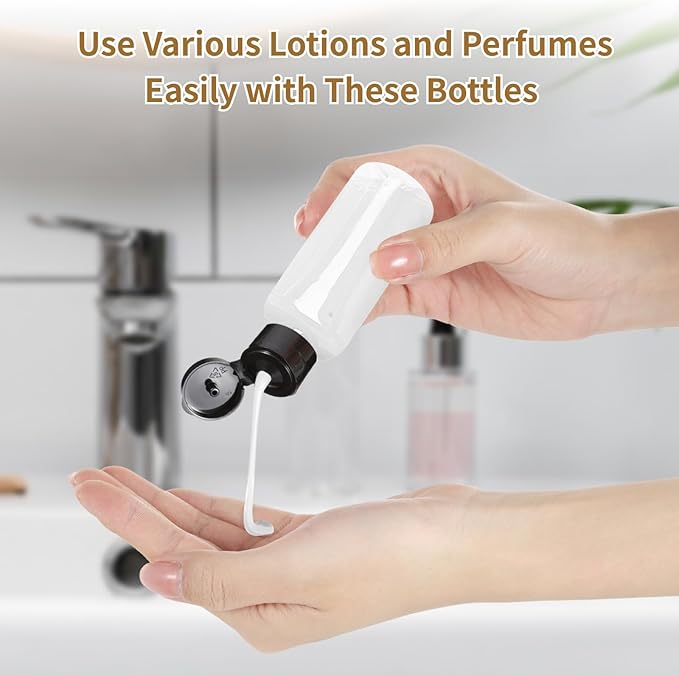 100 PCS 1OZ Travel Bottles with Flip Cap - 30 ml Clear Plastic Travel Size Containers, Portable Leak Proof Squeeze Bottles Refillable Empty Cosmetic Containers for Liquid Shampoo Lotion, Black
