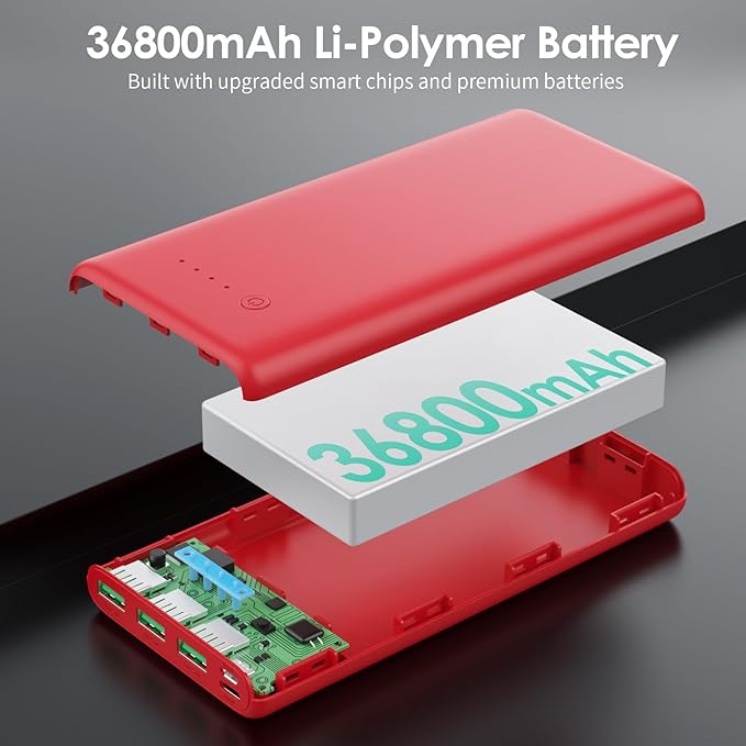 Portable Charger 36800mAh Power Bank,PD Fast Charging USB C External Battery Pack,4 Outputs 2 Inputs Travel Essentials Portable Phone Charger for iPhone 17/16/15/14/13/12,Galaxy S24 Android Phone etc