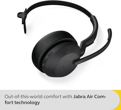 Jabra Evolve2 55 Stereo Wireless Headset with Charging Stand AirComfort Technology, Noise-Cancelling Mics & Active Noise Cancellation - MS Teams Certified, Works with Other Platforms - Black