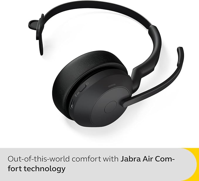 Jabra Evolve2 55 Mono Wireless Headset with Charging Stand AirComfort Technology, Noise-Cancelling Mics & Active Noise Cancellation - MS Teams Certified, Works with Other Platforms - Black