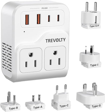 2000W Universal Travel Adapter, International Power Adapter with 3 AC Sockets, 2 USB-A & 2 USB-C (PD 20W) Ports, Worldwide Travel Essentials, European Travel Plug Adapter for UK/EU/AU