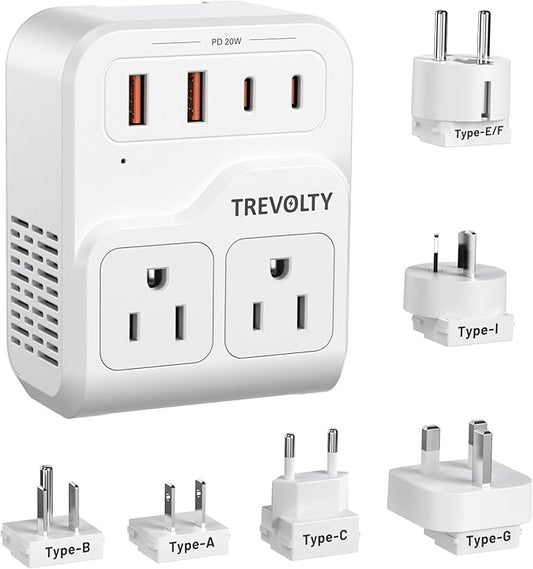 2000W Universal Travel Adapter, International Power Adapter with 3 AC Sockets, 2 USB-A & 2 USB-C (PD 20W) Ports, Worldwide Travel Essentials, European Travel Plug Adapter for UK/EU/AU