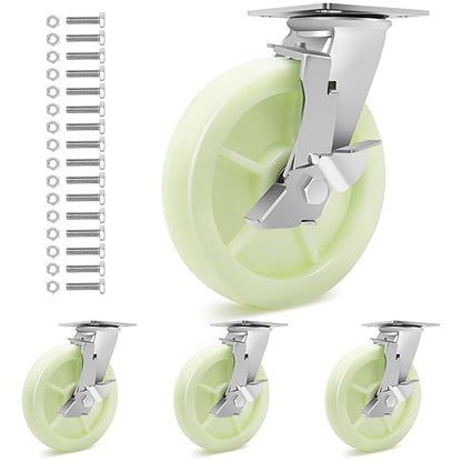 W B D WEIBIDA Heavy Duty Caster Wheels 8 Inch - 6000 LBS, PP Plate Castor Set of 4 with Double Ball Bearings, Non-Marking Quiet Industrial Swivel Casters for Hand Trucks, Carts, Industrial Equipment