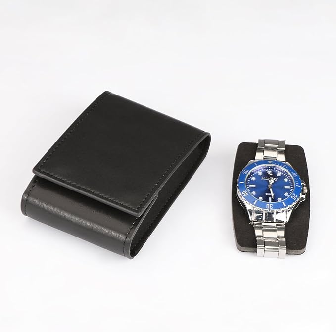 Leather Watch Pouch - Travel Watch Case with Velvet Lining, Protective Storage for Both Men and Women | Christmas Gift for Business Travel and Office Occasions (Single Watch Box)