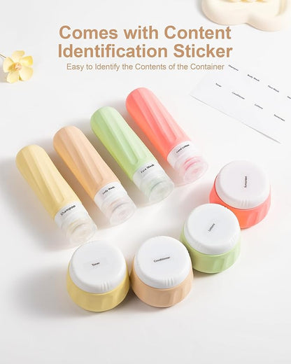 Travel Bottles for Toiletries 8 Pack, Travel Size Toiletries, Tsa Approved Travel Size Containers 3oz, with Travel Essentials Clear Bag, Leak Proof Silicone Squeezable Creams Jars