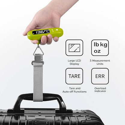 pack all 110 Lbs Luggage Scale, Digital Handheld Baggage Scale, Travel Suitcase Weight Scale with LCD Display, Battery Included, Apple Green