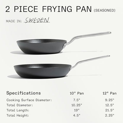 Made In Cookware - 2 Piece (Includes 10",12") Seasoned Blue Carbon Steel Frying Pan - (Like Cast Iron, but Better) - Professional Cookware - Crafted in Sweden - Induction Compatible