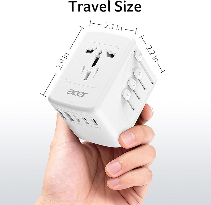 Acer Universal Travel Plug Adapter - International Power Adapter with 5 USB Ports (3 USB C) 5.8A, Worldwide Outlet Charger for USA to European UK France Germany Spain, Type C/E/F/G/I/L/A, White