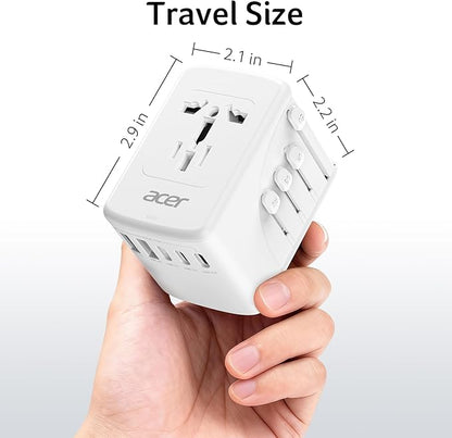 Acer Universal Travel Plug Adapter - International Power Adapter with 5 USB Ports (3 USB C) 5.8A, Worldwide Outlet Charger for USA to European UK France Germany Spain, Type C/E/F/G/I/L/A, White