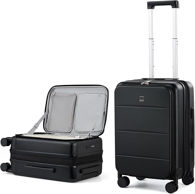 MILADA 20 Inch Expandable Top Opening Carry On Luggage 22x14x9 Airline Approved, Lightweight Hard Shell Suitcases with Wheels, TSA Approved & Trunk Style Luggage for Travel, Black