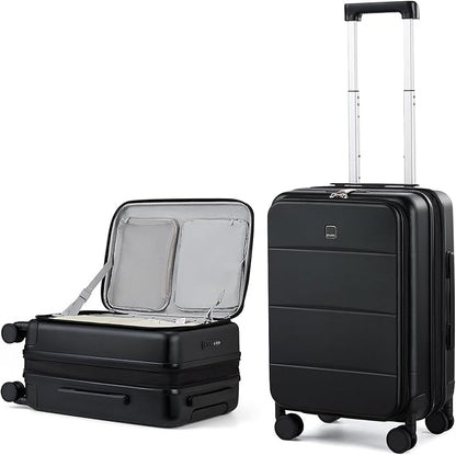 MILADA 20 Inch Expandable Top Opening Carry On Luggage 22x14x9 Airline Approved, Lightweight Hard Shell Suitcases with Wheels, TSA Approved & Trunk Style Luggage for Travel, Black