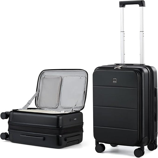 MILADA 20 Inch Expandable Top Opening Carry On Luggage 22x14x9 Airline Approved, Lightweight Hard Shell Suitcases with Wheels, TSA Approved & Trunk Style Luggage for Travel, Black
