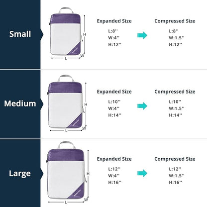Compression Packing Cubes 3 Set, Compressible Space-Saving Packing Cubes for Travel - Compression Bags, Luggage Organizer, Travel Essentials for Women, Purple