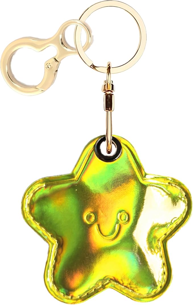 Leather Keychain Holder Case Compatible with AirTag,Cute Protective Shiny Charm Cover with Keyring,Anti-Scratch Finder GPS Tracker Case for Wallet Keys,Bag,Pets(Star)