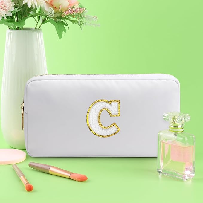 Initial C Makeup Bags Initial Letter A-Z Cosmetic Bag for Women Friends Daughter Sister Mom Inspirational Gifts Travel Toiletry Bag Christmas Birthday Gifts for Her Bridesmaid Bff Makeup Pouch C