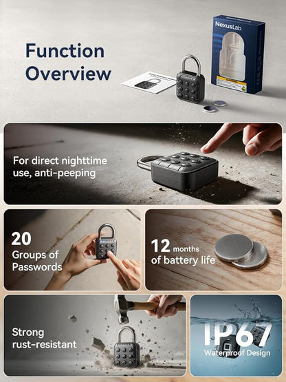 NexusLab Combination Lock, Digital Lock & Gym Locker Lock: IP67 Rated, Corrosion-Resistant Zinc Alloy, Anti-Corrosion, for Gym/School/Travel, Privacy Safe, Supports (Manual)