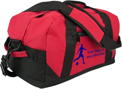 Personalized Passion 14” Small Sports Duffel Bags for Kids - Waterproof Travel Duffle with Name & Soccer Design - Red Two-Toned Kids Weekender Bag for Boys and Girls