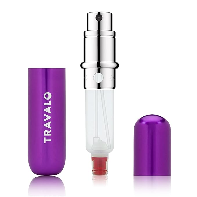 Travalo Classic HD Perfume Atomizer - Leak-Proof and TSA Approved for Air Travel - Reusable, Airtight, Easy-Fill Mini Pump Sprayer - Lightweight, Elegant Design w/Volume Window - Purple 0.17oz