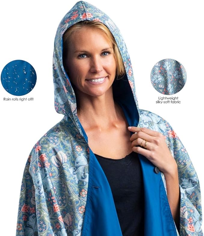 RainCaper Womens Rain Cape Poncho Coat Jacket with Hood Reversible Gorgeous Ultrasoft