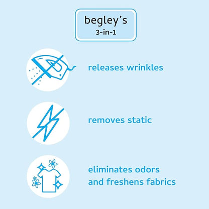 Begley's 3-in-1 Wrinkle Remover, Quick Fix Wrinkle Release, Static Cling Remover, Odor Eliminator and Fabric Refresher Spray - USDA Certified Biobased - Fragrance-Free, 16 oz, 2 Pack