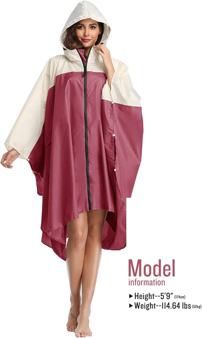 SaphiRose Unisex Rain Poncho Waterproof Raincoat Hooded for Adults Women with Pockets